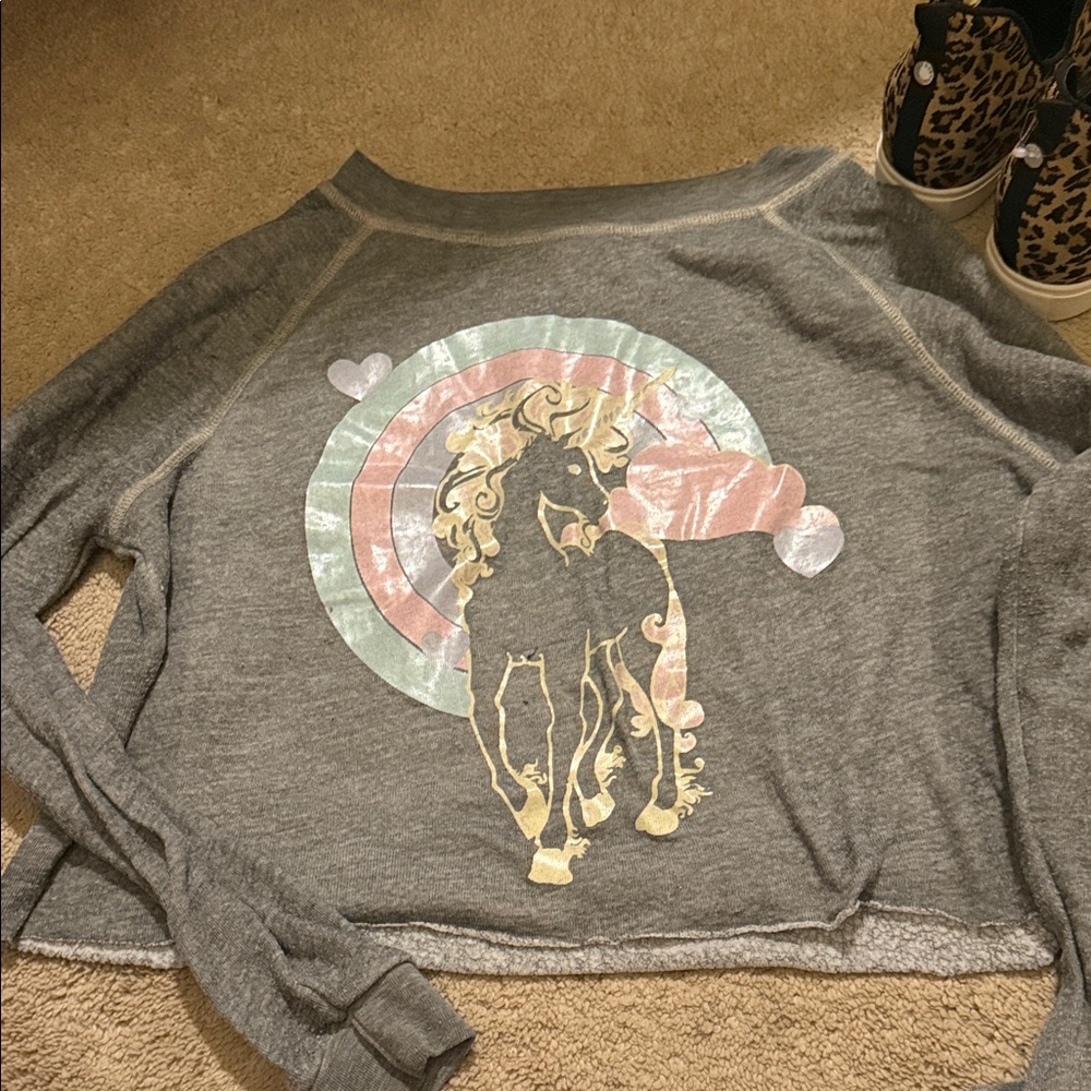 Wildfox Gray Unicorn Graphic Top